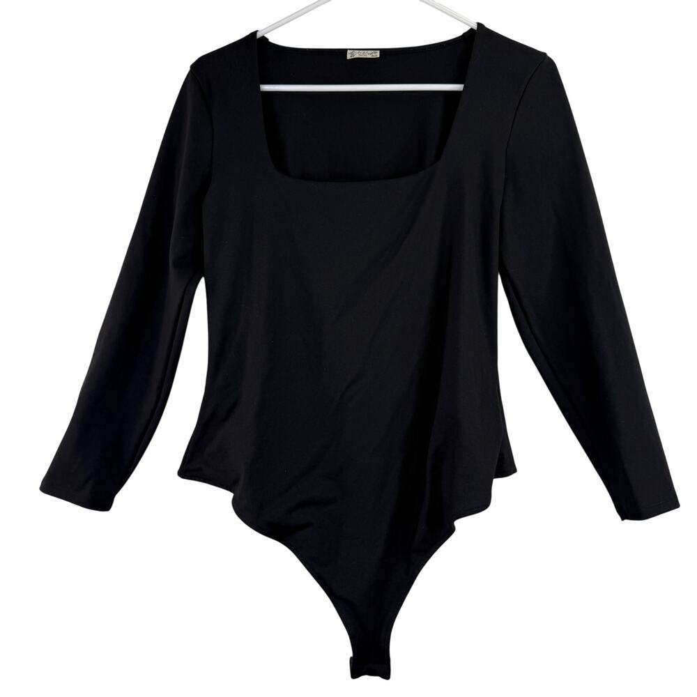 Free People Intimately Black Square Neck Long Sleeve Thong Bodysuit Size XL